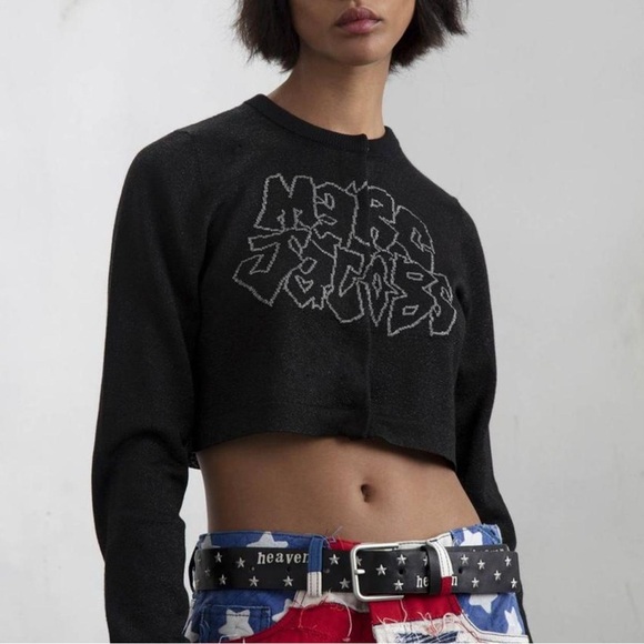 Marc Jacobs heaven Black Cropped Women's Top scribbly logo cardigan Sz M